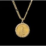 1996 U.S. Liberty $25 Coin, in 14 kt. yellow gold bezel on chain (unmarked and untested)