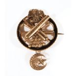 Louisiana Confederate Gold and Enamel Fenner's Battery Uniform Badge, enameled cannon wheel,