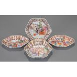 Four Chinese Export Mandarin Palette Porcelain Shaped Dishes, 18th c., Qianlong, each pin tray,