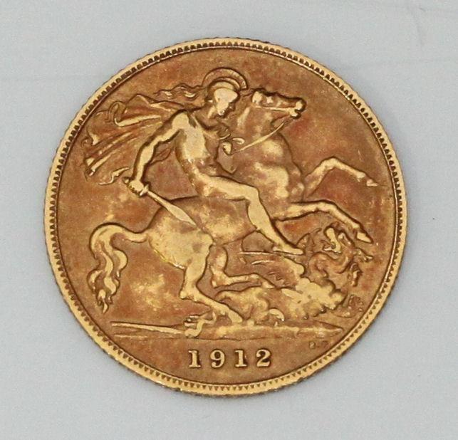 A George V 1912 22ct gold half-sovereign, gross weight approximately 4g