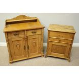 A 19th century small pine sideboard with two drawers above two cupboards, 81cm wide, together with a