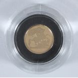 A 22ct gold proof-struck quarter sovereign dated 2010 in presentation box with certificate and