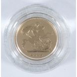 A 22ct gold proof-struck half sovereign dated 2009 in presentation box and packaging