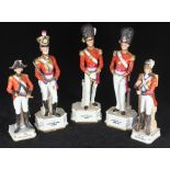 Five various porcelain figures of British Guards, Fusiliers and Foot soldiers of the Napoleonic