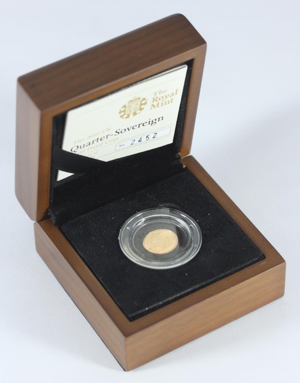 A 22ct gold proof-struck quarter sovereign dated 2010 in presentation box with certificate and - Image 3 of 3