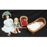 A large Armand Marseille bisque headed doll with open mouth, sleeping brown eyes, brown hair,