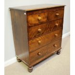 A Victorian mahogany chest of two short and three long graduated drawers with turned pulls, 101cm