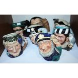 SECTION 11. Seven assorted Royal Doulton character jugs comprising 'The Falconer', 'Bacchus', 'Old