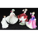 Four various Royal Doulton figural ladies comprising 'Wisdom HN4083', 'Cheryl HN3253', 'Sunday