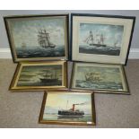 R. Stokes-Smith (20th C), five shipping scenes comprising four oil paintings and one watercolour,