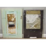 Two large mixed media studies by Sally Haworth, one titled 'Oriental Landscape', the other untitled,