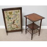 A William Morris 'style' stained walnut two-tier square occasional table, 43cm, together with an oak