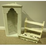 A painted wooden corner cupboard, comprising two adjustable clear perspex shelves, 49cm wide,