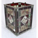 An Edwardian stained and lead-glazed hanging lantern of square section, 23x23x29cm
