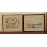 J.W. Fenton. A coastal inlet with sailing vessels, watercolour, signed and dated ’55, measuring 26 x