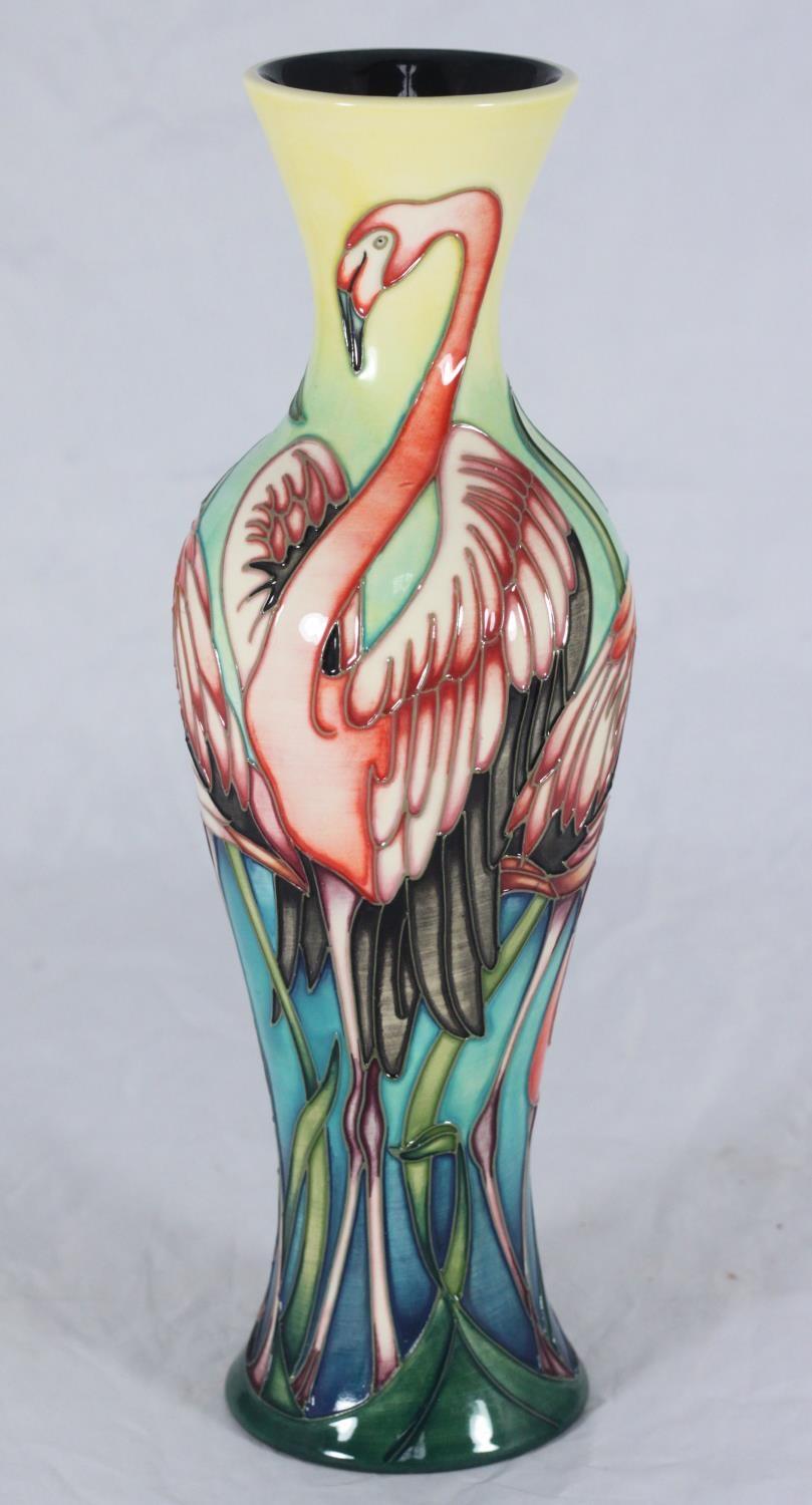 A Moorcroft pottery vase in the 'Everglade Flamingo' pattern designed by Philip Gibson, signed