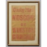 A large framed Daily Mail poster, with headline 'Moscow By Winston Churchill', dated April 20, 1933,