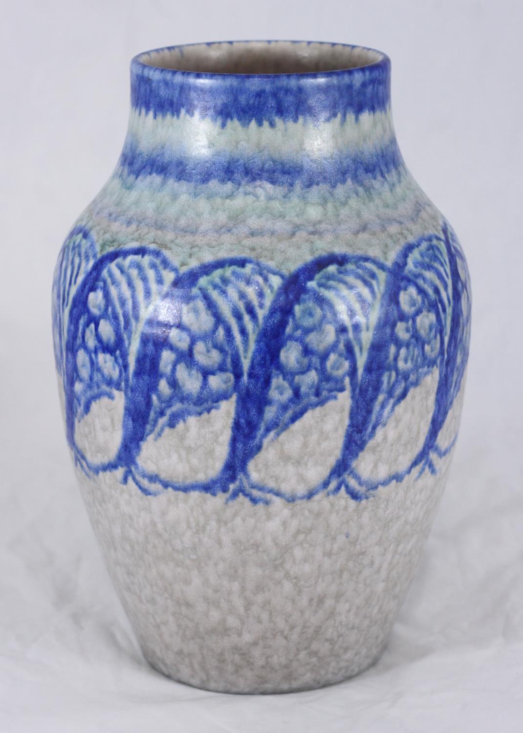 A Pilkingtons Royal Lancastrian vase, of ovoid form, decorated in blue and green, impressed marks