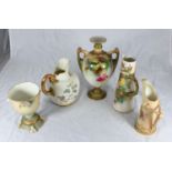 Five Royal Worcester items including a blush ivory tusk jug no. 1116, approx. 17cm high, a small