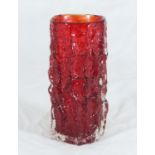 A Whitefriars glass 'bark' vase in red, approx. 16cm high