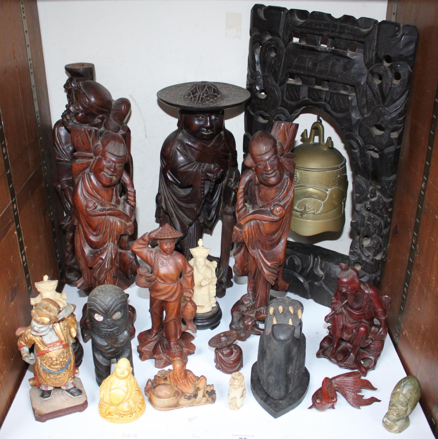 SECTION 30. A quantity of carved wooden Oriental figures including a boxwood fish etc. together with