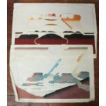 Two various 20th century unframed abstract prints by the same hand, the first titled, 'Shangri-La'