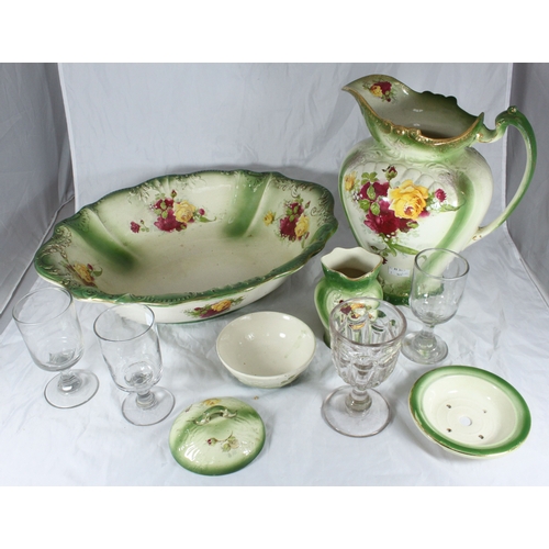 SECTION 35. An Edwardian wash basin set and four 19th century ale glasses etc.