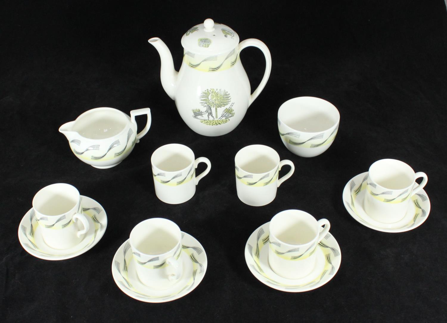 A Wedgwood 'Garden' pattern part coffee set designed by Eric Ravilious, comprising six coffee