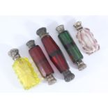 Two 19th century Stourbridge double-ended ruby glass perfume/ vinaigrette bottles, together with a