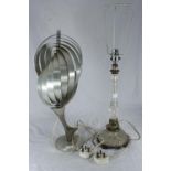 An interesting Art Deco stainless steel table lamp of abstract geometric design, 50cm high, together