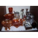 SECTION 20. A large collection of glass items including Carnival glass bowls, Murano goldfish, glass