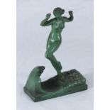 'La Vague', a French Art Deco bronzed figure of a naked girl in the surf, impressed 'R Guerbe' to