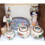 SECTION 23. A section of mixed Oriental ceramics including a pair of ginger jars, figures and a