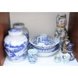 SECTION 14. A pair of large Chinese hand painted blue and white porcelain jars with covers, together