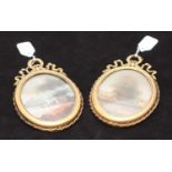 Two 20th century oval portrait miniatures, both depicting country landscape scenes with river,