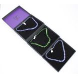 Three boxed Tanzanite necklaces with graduated beads, (size 20) with magnetic clasp, Rhodium