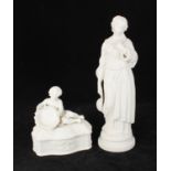 A bisque Parian style figure of a classical maiden, approx. 32cm high, together with a Parian