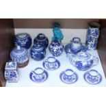 SECTION 15. A quantity of Oriental blue and white ceramics including a teapot, cups and saucers,