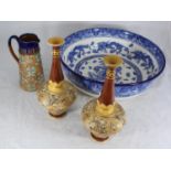 SECTION 36. A pair of Doulton stoneware Slaters style vases, of Persian form, decorated in brown,