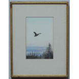 Philip Rickman (1891-1982), 'Evening Woodcock', a single Woodcock in flight above a wooded