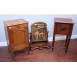 A 19th century walnut platform mirror, together with a mahogany single-door pot cupboard on turned