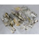 A collection of assorted flatware comprising a set of six silver coffee spoons, a selection of