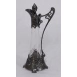 An Art Nouveau WMF glass jug and stopper, the silver-plated mounts modelled with two maidens