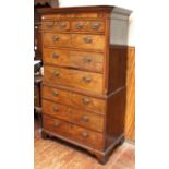 A George III mahogany chest-on-chest, the cornice with canted corners, dentil moulded frieze, two