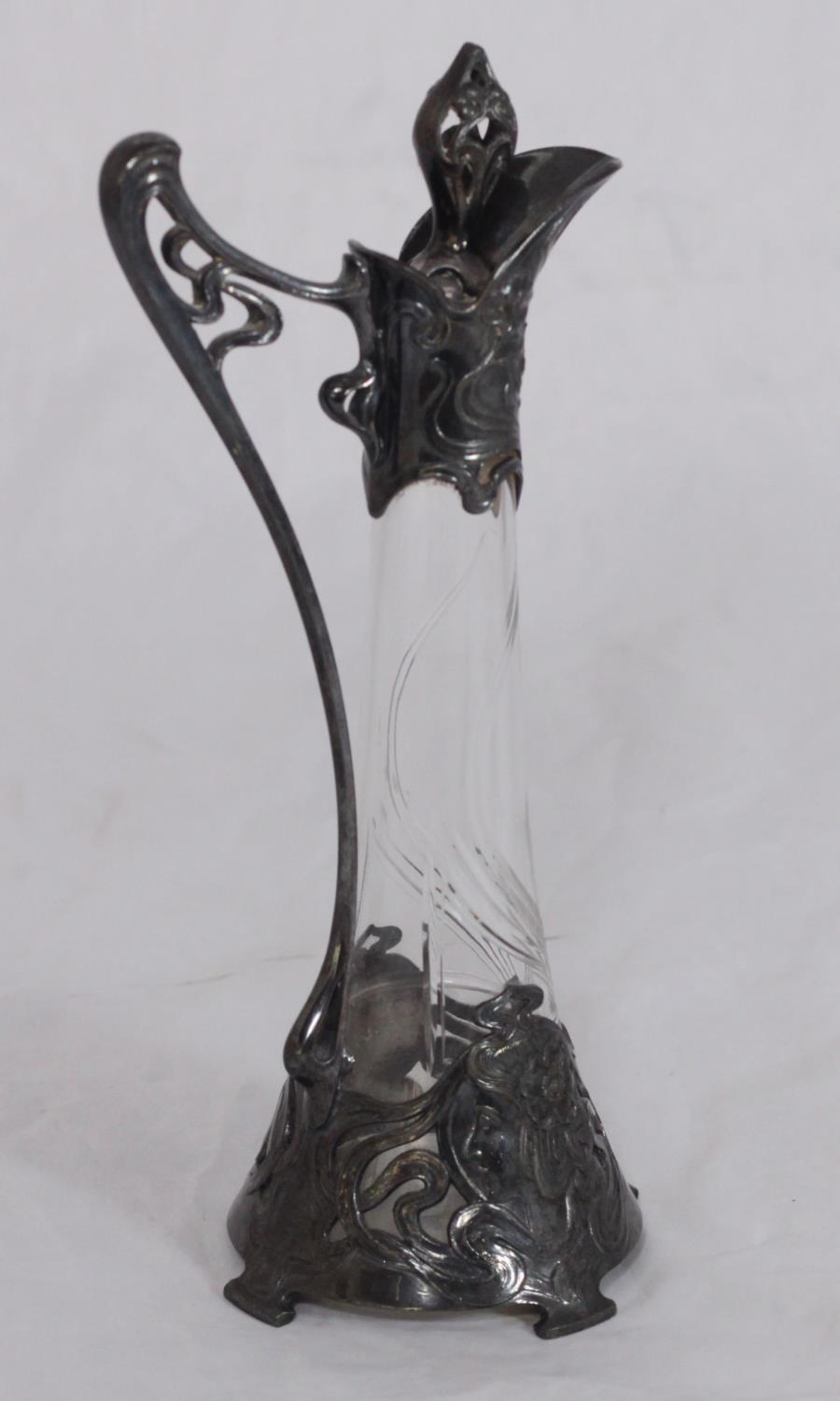 An Art Nouveau WMF glass jug and stopper, the silver-plated mounts modelled with two maidens - Image 2 of 2
