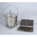 A white metal (tests as silver) trinket box, the cover embossed with the Peruvian coat of arms,