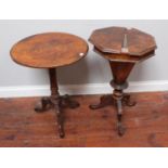 A Victorian burr walnut ladies workbox of octagonal form with hinged top enclosing a paper-lined