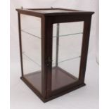 A Dudley & Co table-top stained mahogany display cabinet with two glass shelves, approx. 46cm high