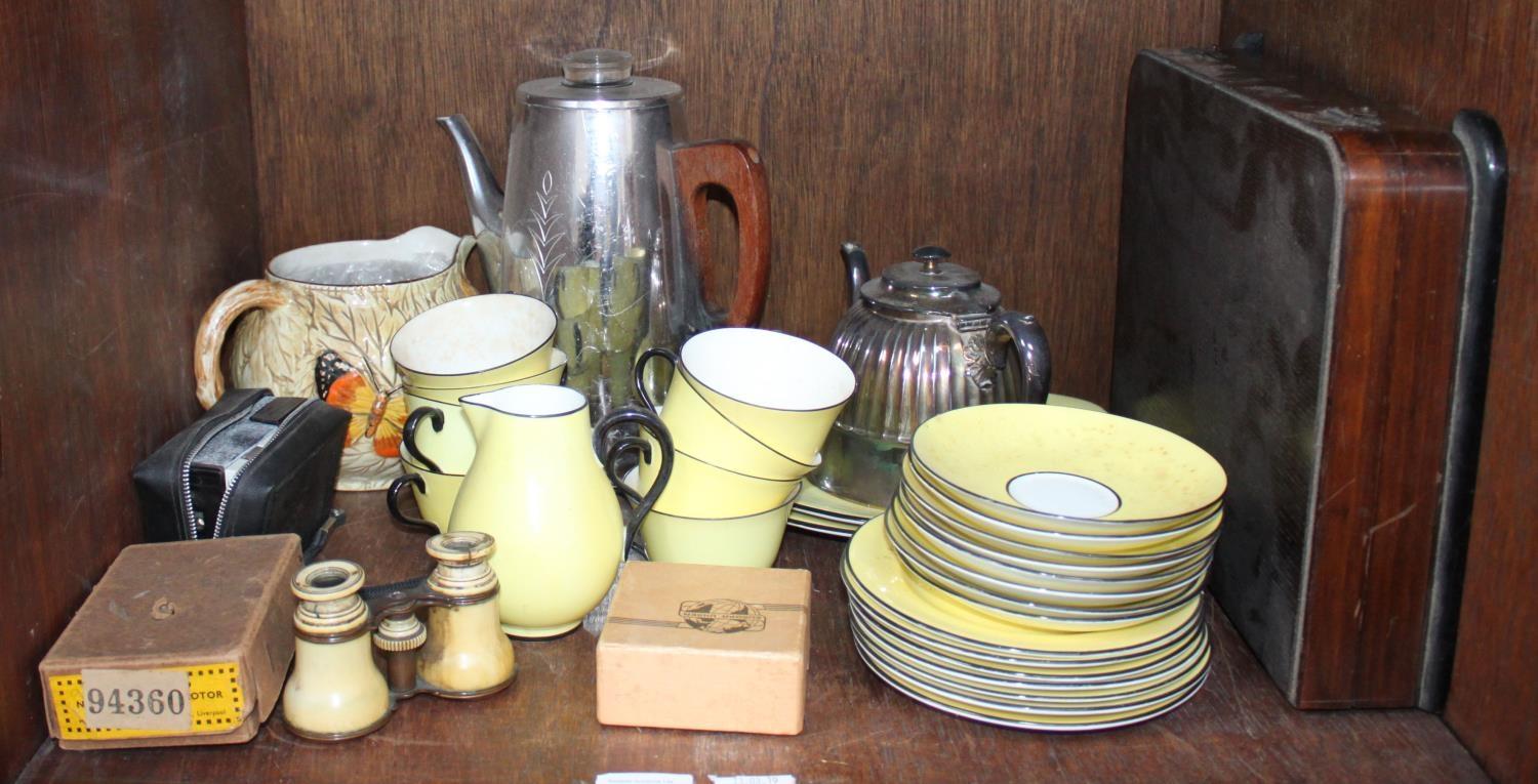 SECTION 41. A small collection of yellow Crown Staffordshire pottery tea wares, two silver-plated