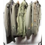 Three Royal Marine's Lovats Green Undress jackets, raincoat and green shirt (5)